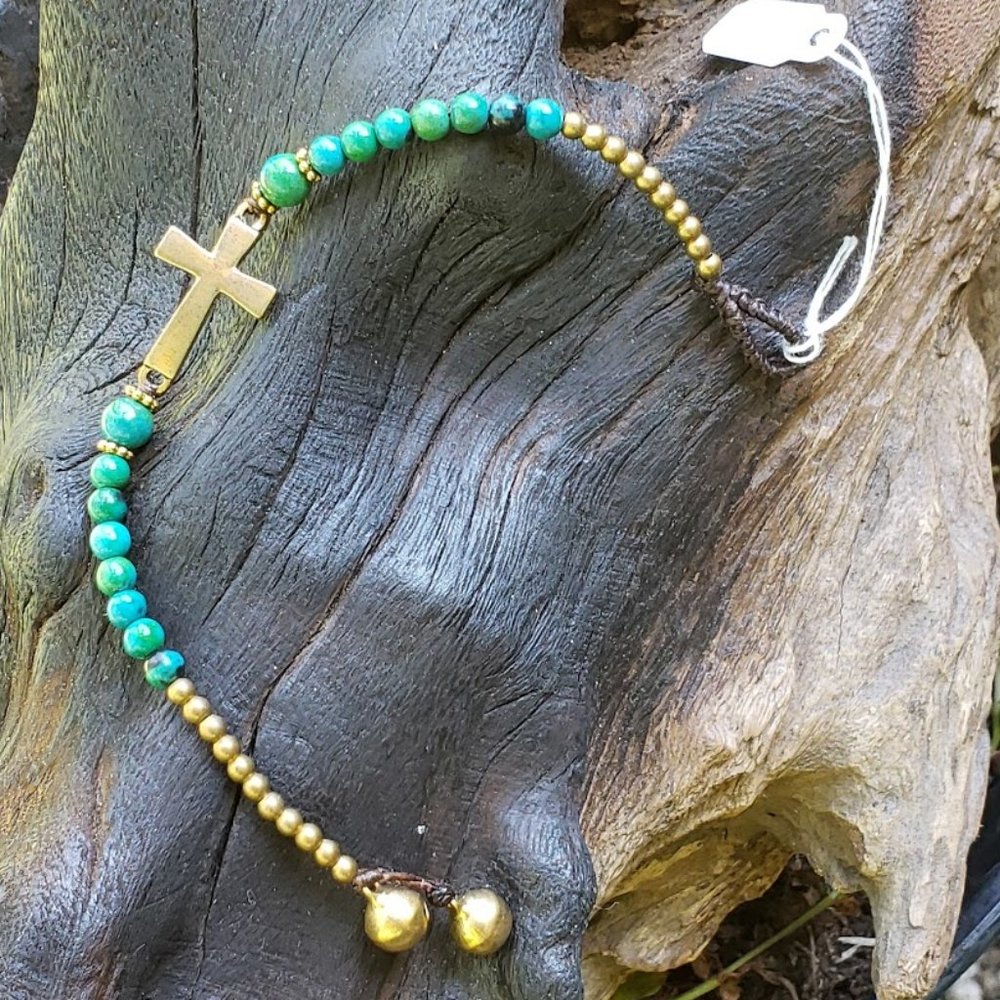 Blue-Green Azurite Cross Bracelet.